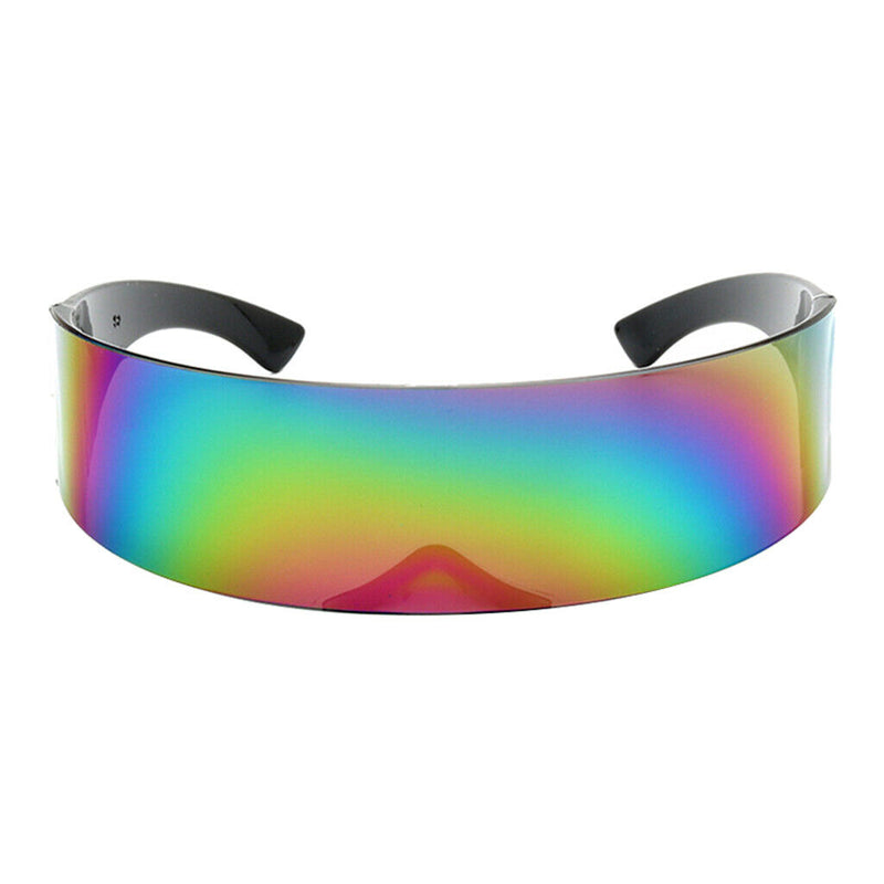 2pcs Futuristic Wrap Visor Sunglasses Robotic Narrow Flat Top Sun Glasses