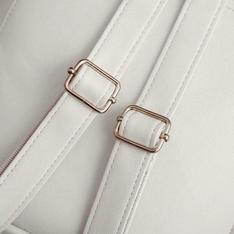 4pcs/Set Women Double Zips Backpack Crossbody Bag Handbag Key Bag(White) A