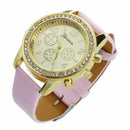 Women Leather Band Stainless Steel Quartz Analog Wrist Watch, Pink R5D1