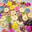 25x Assorted Flower Printed Wooden Buttons for DIY Sewing Crafts Decor 30mm