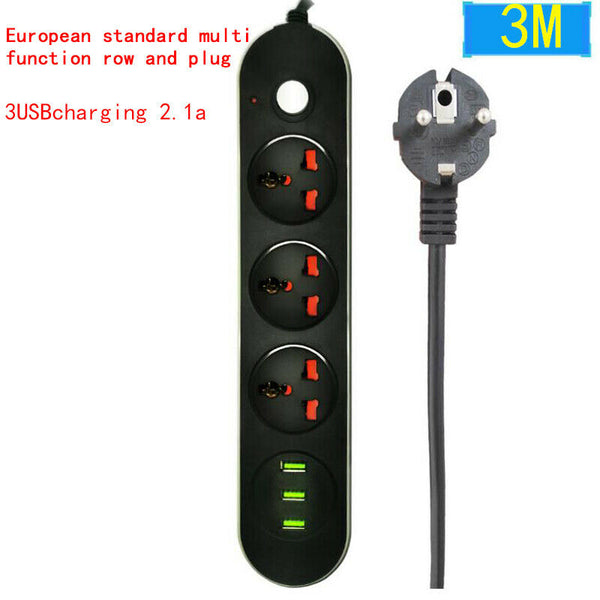 USB Power Socket European Plug  3-Port USB Charger 3 M Universal Cabl Hn