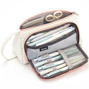 Simple Canvas Lattice Large Capacity Stationery Bag Cosmetic Package (B) A