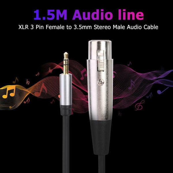 1.5m XLR 3pin Female to 3.5mm TRS Male Audio Adapter Cable for Microphone A#S