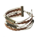 Love Heart Bracelet Braided Strap Charm Chain Bangle Bronze color