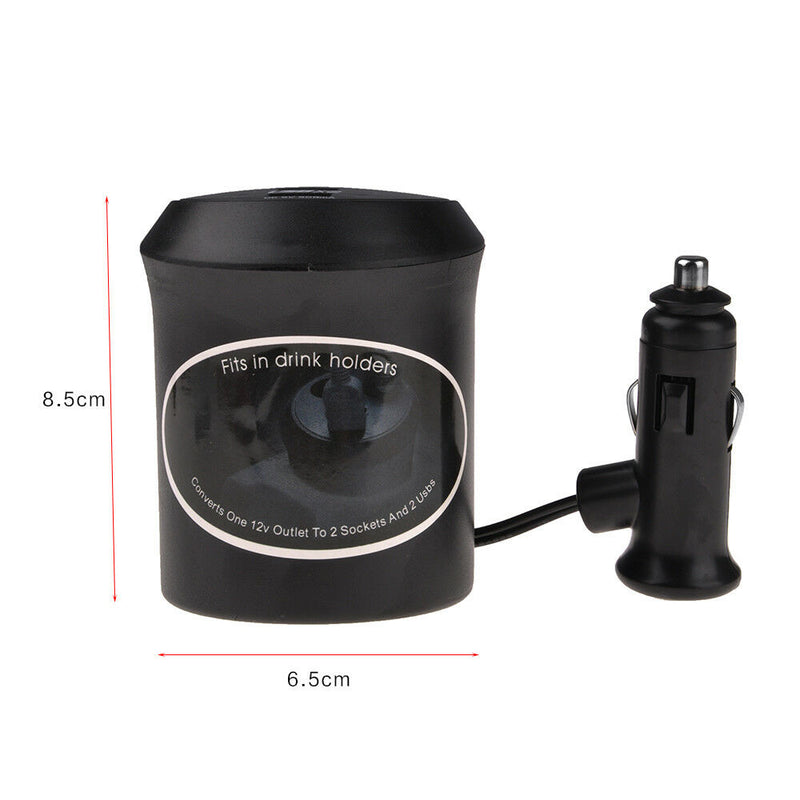 Durable Dual USB Port Car Charger 2 Sockets Cigarette Lighter Cup Holder Adapter