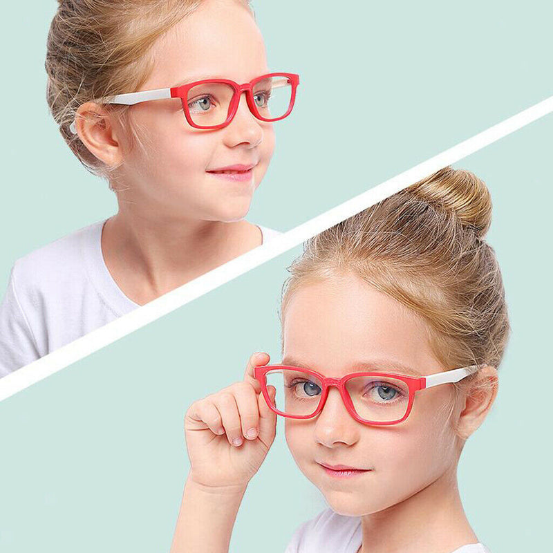 2PCS New Kid Stylish Eye Glasses Anti Eyestrain Soft Silicone Frame Glasses