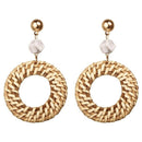 Women Bamboo Rattan Earrings - Straw Acrylic Statement Drop Dangle Earrings