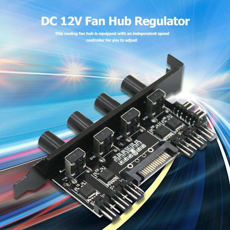 DC 12V Fan Hub Regulator 8 Way SATA/3Pin Speed Controller for PC Computer Case