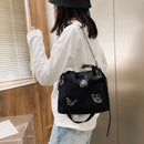 Luminous Butterfly Messenger Bag Women Drawstring Shoulder Handbag (Black)