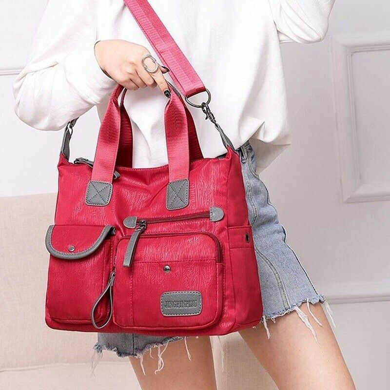 red New Ladies Fashion Waterproof Oxford Tote Bag Casual Nylon Shoulder Bag B1B8