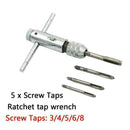 Ratchet Tap Steel Wrench Adjustable T Handle Machine Screw Taps with 5Pcs M Z9H3
