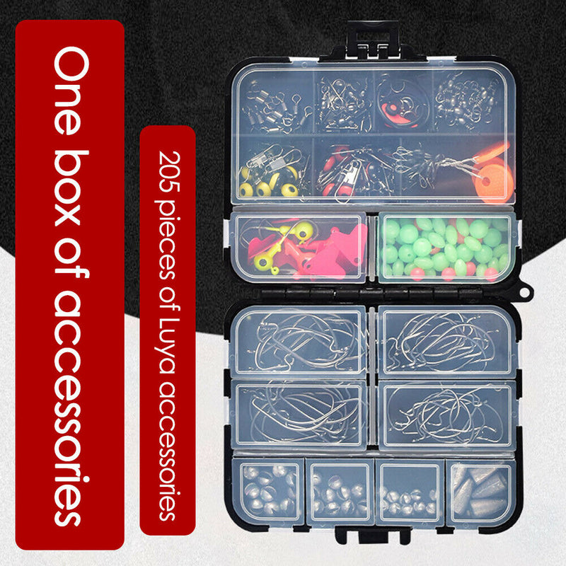 205pcs Fishing Accessories Kit Lead Head Hooks Fishing Swivels Fish Tackle Tool