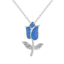 Elegant Blue Fire Opal Flower Pendant Necklace For Women Wedding Jewelry Gifts