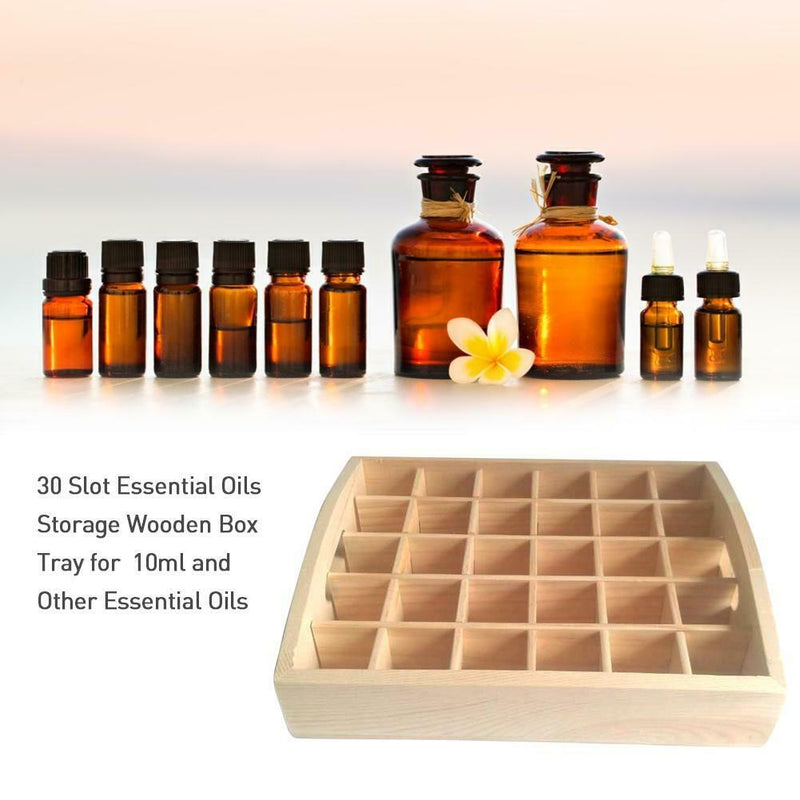 30 Grid Solid Wooden Rotating Essential Oil Bottle Holder Tray Diffuser Display