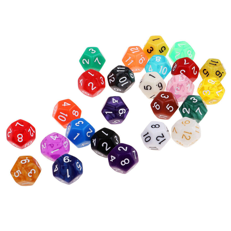 25Pc Acrylic D12 Dices for Dungeons &Dragons D&D TRPG Adults Pub Bar Fun