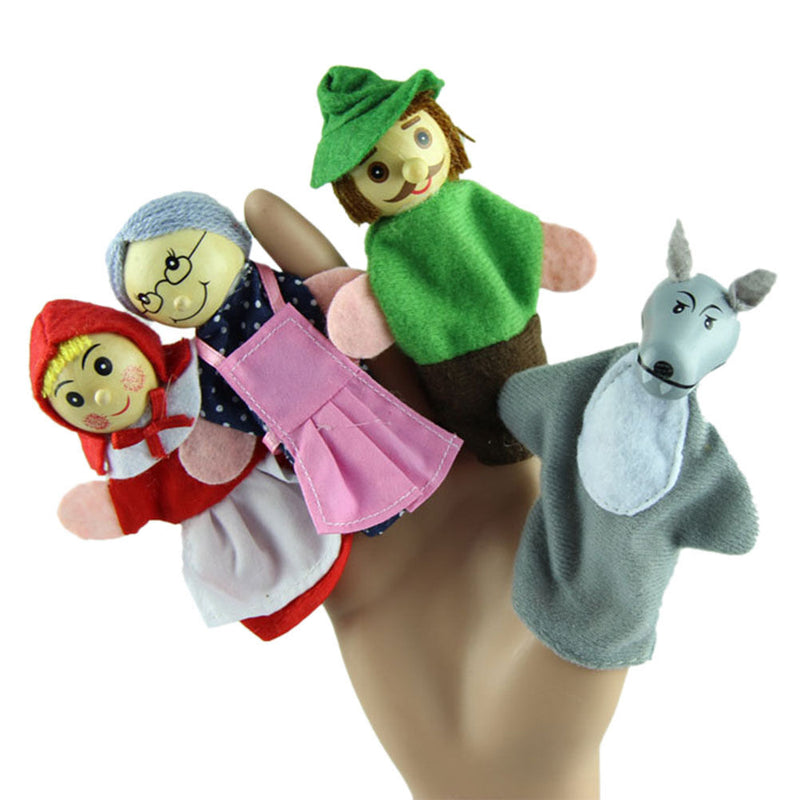 4 Pcs / Set Little Red Riding Hood Finger Puppet Wood-headed Baby Educational ME