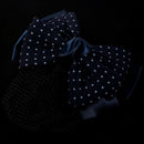 Dotted Bow Barrette Hair Clip Bun Cover Dark Blue White w Net Snood E9I4