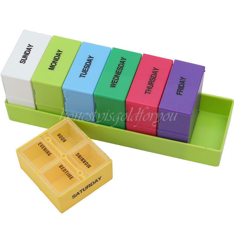 7 Day Weekly Medicine Pill Box Case 28 Slots Storage Organizer Home Travel