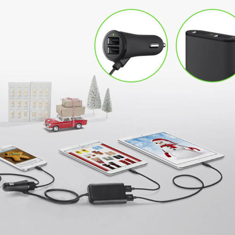 4 USB Port Car Cigarette Lighter Socket Splitter Charger Extension Cable Phone