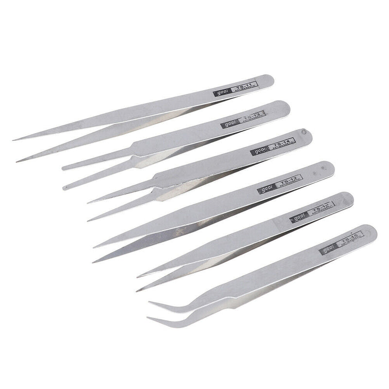 6Pcs all purpose precision tweezer set stainless steel anti static tool ki Ew