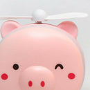 Cartoon Pig Mini Cosmetic Mirror Fan LED Light Handheld USB Rechargeable