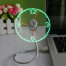 USB Mini Flexible Time Clock Fan with LED Light - Cool Gadget Adjustable
