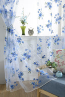 200x100cm Blue Floral Pattern Voile Tab Top Curtain Window Drapes Valances Panel