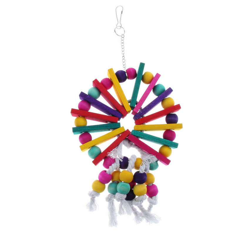 Pet Bird Parrot Excercise Training Toys - Wood Block Round Plate Beads