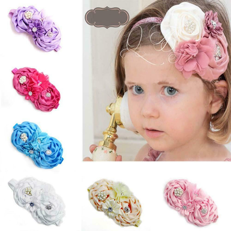 Girls Baby Children Satin Rose Headband Hair Bow Band Acsories