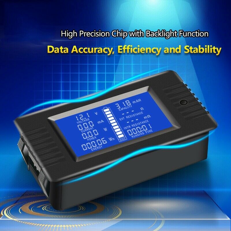 0-200V 10A Voltmeter Ammeter Digital Battery Tester Built-In Shunt Capacity
