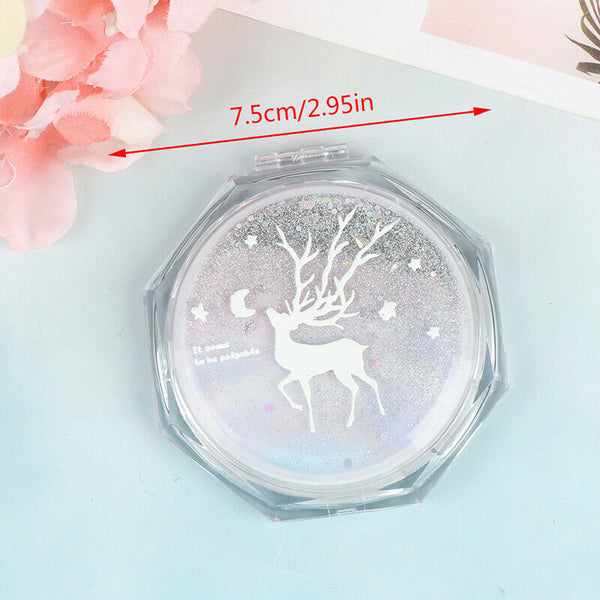 Mini Makeup Mirror Drift Sand Portable Cosmetic Folding Compact Pocket JC3C