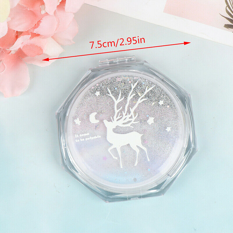 Mini Makeup Mirror Drift Sand Portable Cosmetic Folding Compact Pocket JC3C