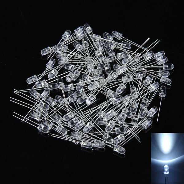 100Pcs 5mm White Ultra-Bright LED Light Lamp Emitting Diodes 15000MCD  hv2n