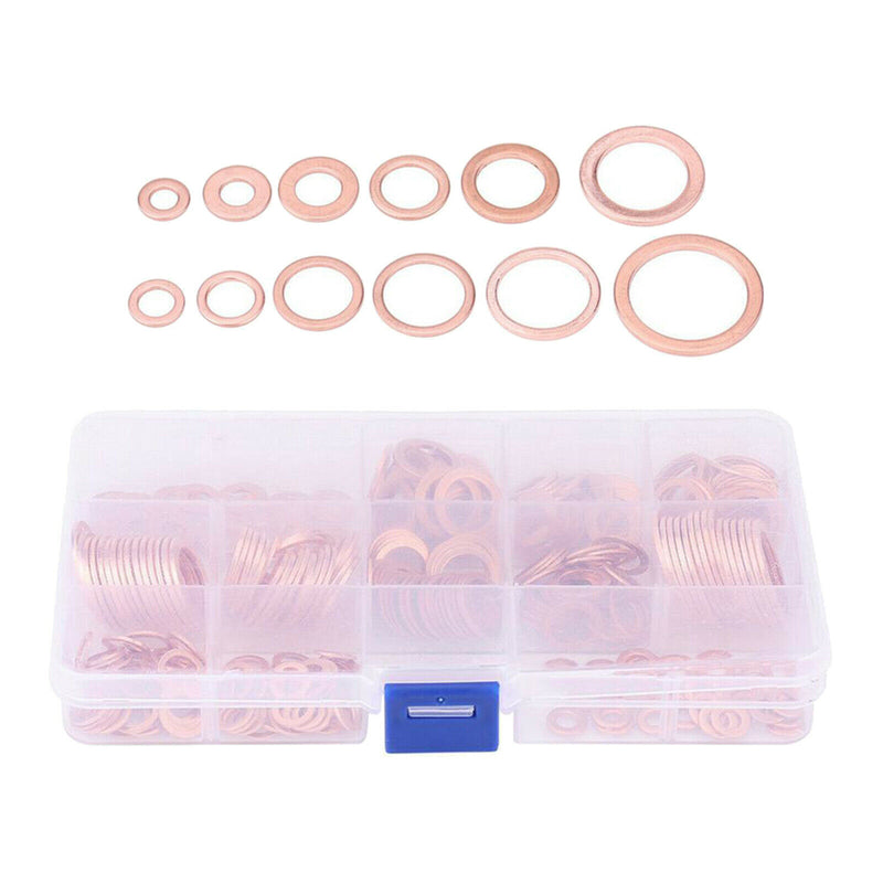 280PCS M5-M20 Copper Crush Washer Gasket Set Flat Ring Seal Assortment Kit Set