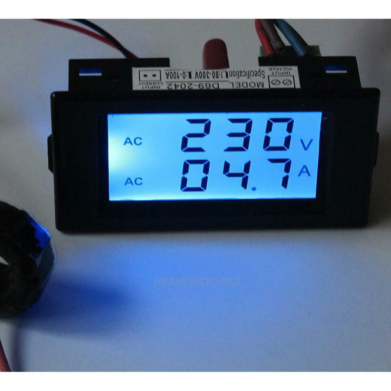 Digital AC 300V 100A LCD Dual Panel Volt Amp Combo Meter +CT 110V 220V 240V hv2n
