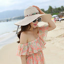 Women Big Brim Sun Hats Foldable Colorful Stone Hand Made Straw Hat Female