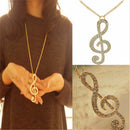 Women Charm Crystal Music Note Rhythm Long Chain Sweater Necklace Pendant Gift