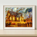 Rural Wood House Painting Kit Full Round Drill Rhinestone DIY Drawing Decor