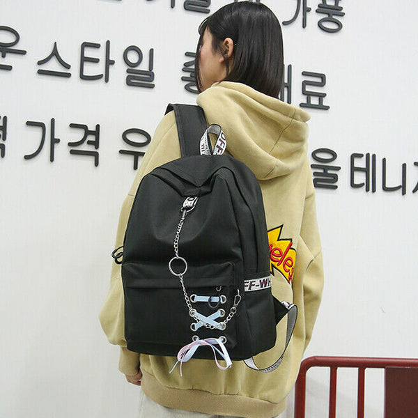 Fashion big capacity shopping bag laptop backpack rucksack canvas bags stud W9U7