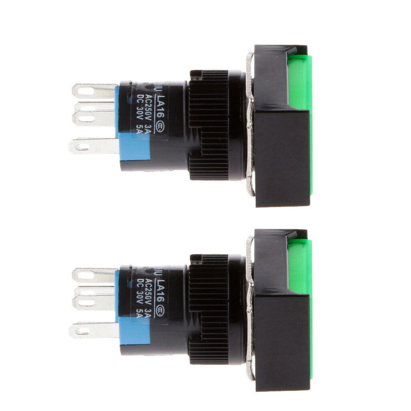 2 X Green LED Illuminated Square Push Button DC 12V Momentary Switch