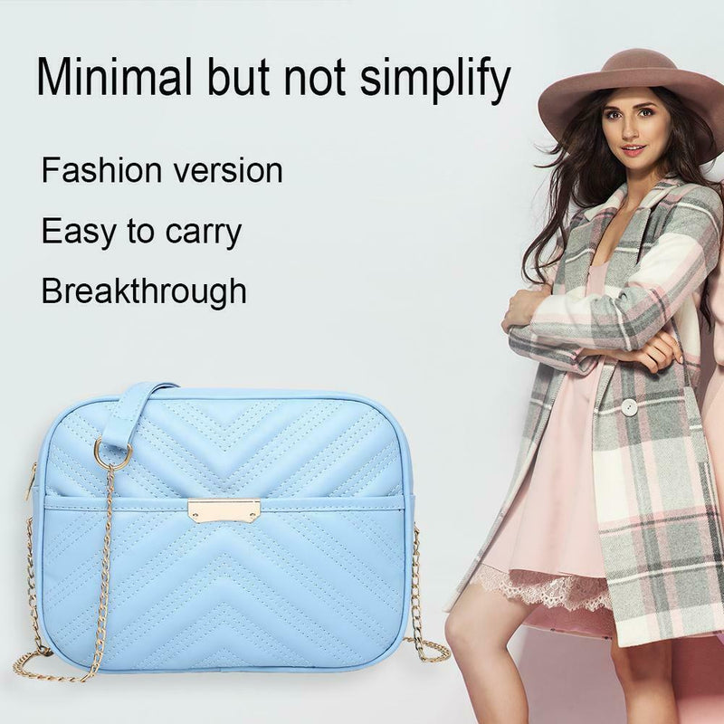 Women Simple Leather Crossbody Bag Chain Shoulder Messenger Handbag (Blue)