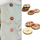 50Pcs/lot Flower Picture Wood Button 2 Holes Mixed DIY Sewing Color Apparel R2F9