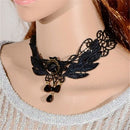 Women's Black Rose Teardrop Bead Pendant Lace Choker Lolita Collar Necklace MO