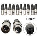 5Pairs XLR 3Pin Female MIC Jack Plug Audio Microphone Cable Connector Black