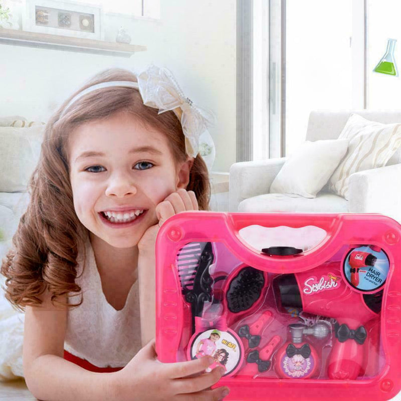 Children Hair Salon Kit Girls Pretend Play Hairdressing Simulation Toys Set F4J0