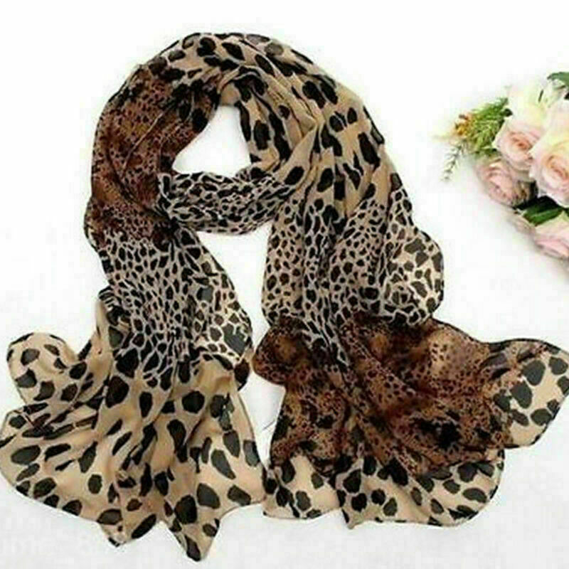 Womens Long Soft Wrap Shawl Leopard Chiffon Scarf Autumn AU Q8G4. N4Z0 G6O0