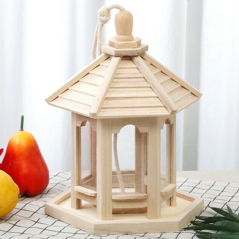 Wooden Bird Feeder House Birdhouse Hanging Nest with Loop Home Garden Yard OO3D6