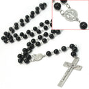 Men Boys Fashion Metal Cross Pendant Black Rosary Beads Necklace Sweater Chain