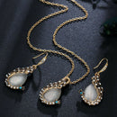 Fashion Women Peacock Opal Crystal Pendant Necklace Drop Earrings Jewelry Set JR
