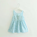 Children Dresses Girls Sleeveless Flower Print Bow Decor Backless Princess  D2O7
